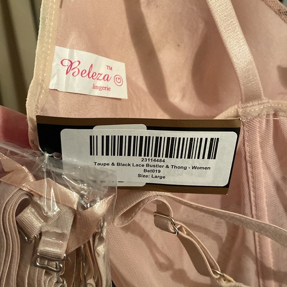 NWT Brand new, never tried on. Blushy pink and black bustier corset with thong. - Picture 5 of 5